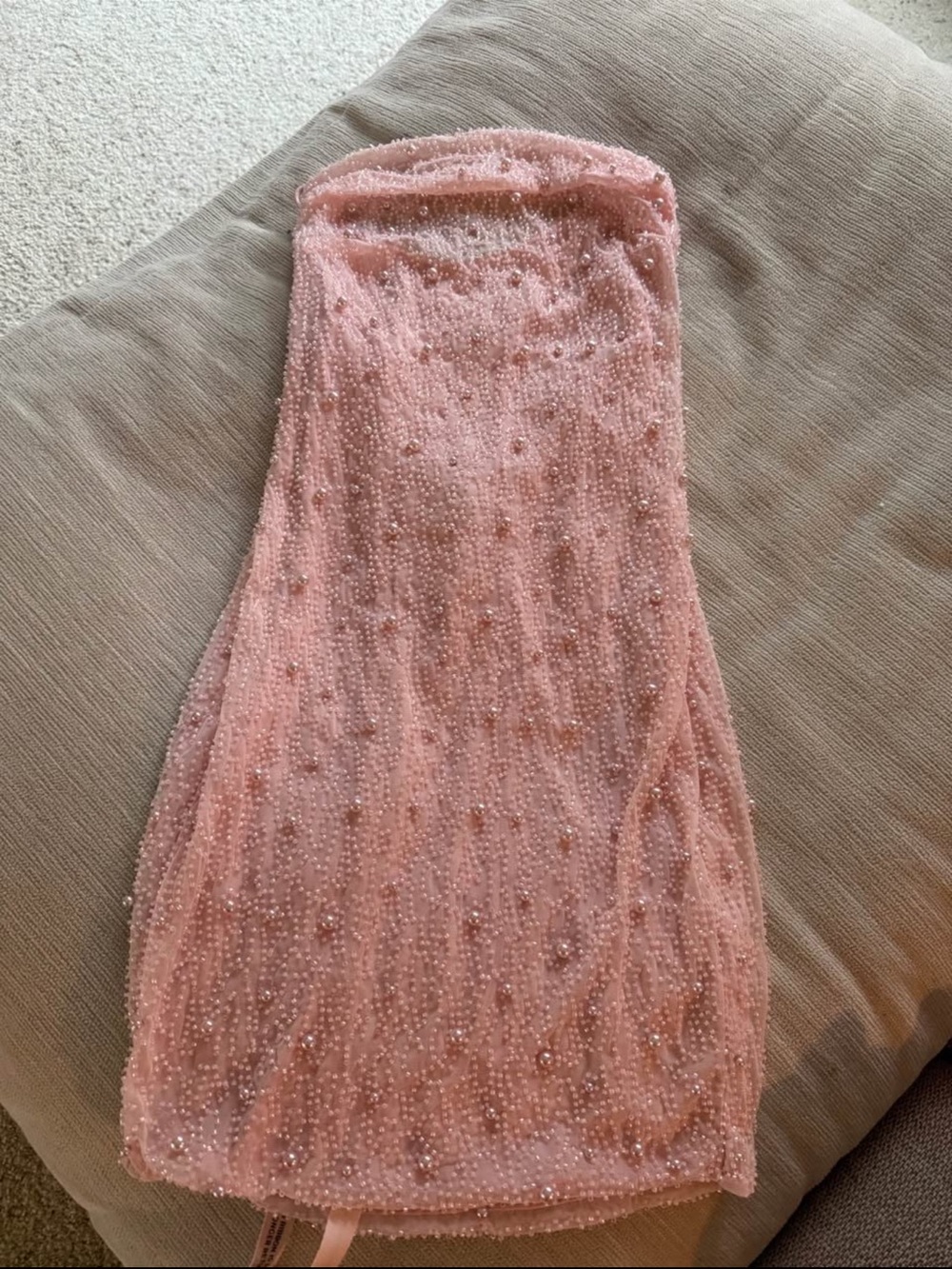 Blush Pink Beaded Mini Dress with Spaghetti Straps - Picture 4 of 4